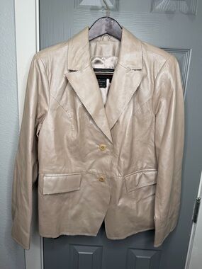 Terry Lewis Classic Luxuries Cream Leather Blazer LIKE NEW